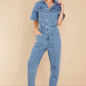 Aura Denim Short Sleeve Jumper Jumpsuit Romper M 6 8